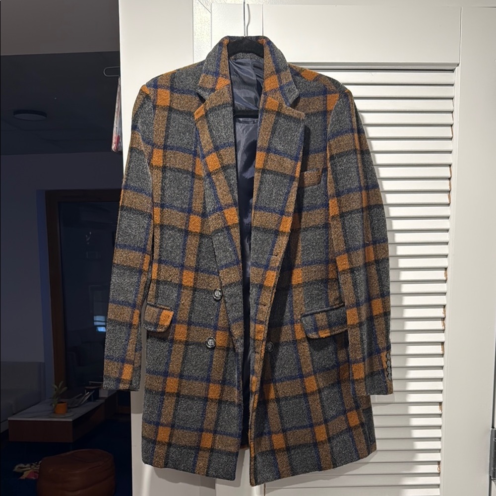 Plaid Wool Blend Coat